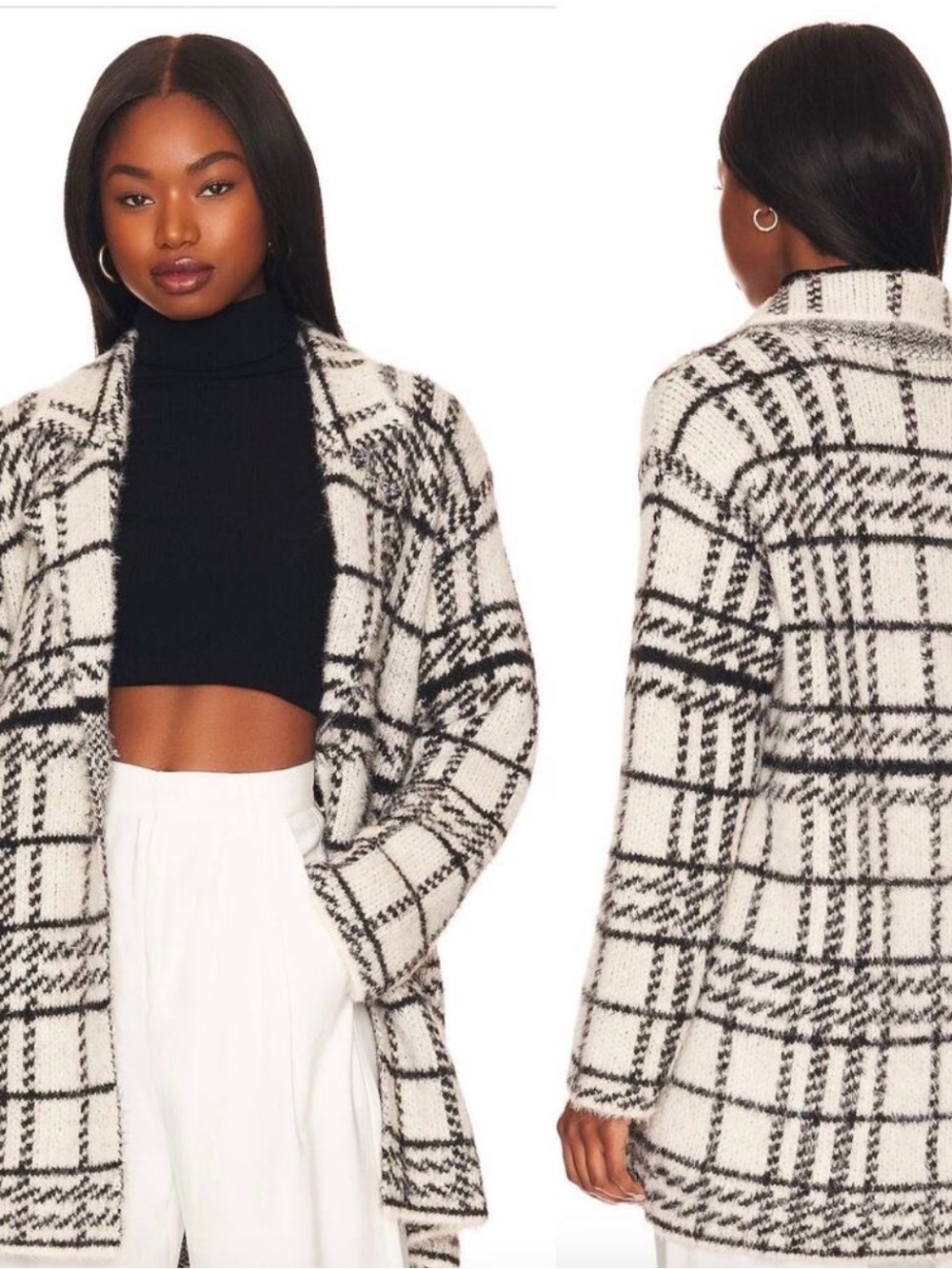 l*space Black & White Plaid Open-Front Cardigan